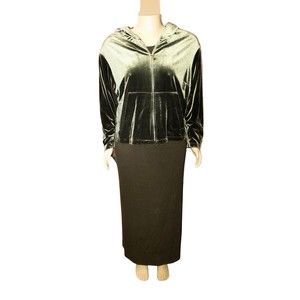 Donna Ricco  Sleeveless Olive Dress with Velvet Zip-Up Hoodie Size 22